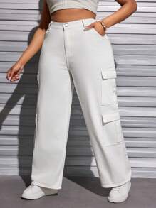 Kích thước lớn Của phụ nữ Cargo Đã bỏ túi Quần denim - trắng - Xem 1