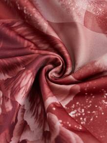 SHEIN BAE 情人节红玫瑰印花褶皱露肩美人鱼长裙 - 紅色 - 查看 7