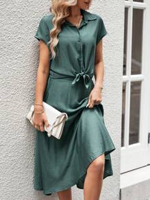 EMERY ROSE Summer Two Piece Outfits Solid Color Shirt & A-Line Skirt Commuting Suit Summer