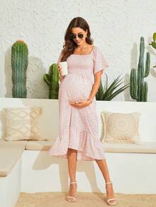 Đúng mốt Thai sản Đầm xếp ly Với In Mẫu - Màu Hồng baby - Xem 4