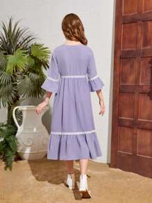 Vestido Holgado De Cuello Redondo Bordado Para Chica Adolescente De Vacaciones Casuales