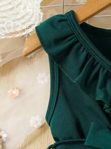 Đầm dự tiệc màu xanh quân đội lấp lánh quyến rũ cho bé gái kèm thắt lưng, thích hợp cho tiệc tùng, lễ kỷ niệm, hoạt động ngoài trời và chụp ảnh, váy công chúa - Màu xanh lá cây đậm - Xem 6