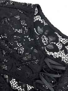 SHEIN Unity 女蕾絲拼接優雅休閒套裝 - 黑色 - 查看 5