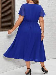 SHEIN Clasi Plus Size Waist-Fitting Rhinestone Decorated Dress - Royal Blue - View 3