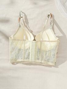 SHEIN Ladies' Tie Dye & Lace Patchwork Bra - Yellow - View 2