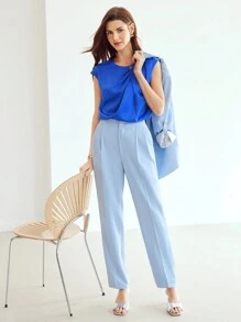 MOTF PREMIUM WOVEN WOMEN'S SOLID COLOR FOLD PLEATED BLOUSE