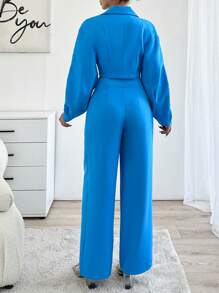 RueChic Ladies' Peak Collar Double Breasted Suit Set - Blue - View 2