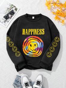 Áo nỉ lót nhiệt cho bé gái tuổi teen có biểu cảm và in chữ - màu đen - Xem 1