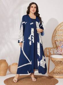 Al Najma Của phụ nữ Kích thước lớn Ngẫu nhiên In 2 mảnh Bộ - Màu xanh hải quân - Xem 7