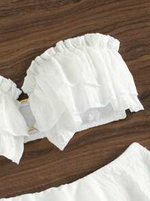 SHEIN Swim Summer Beach Women's Ruffled Texture Bandeau Bikini Set - White - View 4