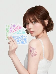 ROMWE Kawaii 6 Piezas De Adorables Tatuajes Temporales Para El Cuerpo Con Estrellas, Corazones Y Burbujas - Multicolor - Ver 3