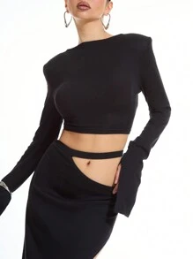 MUSERA Chân váy xẻ cao màu trơn thanh lịch mùa hè gợi cảm sang trọng - màu đen - Xem 4