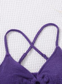 SHEIN 少女交叉吊带背心镂空圆形重叠三角形底部比基尼套装夏季海滩 - 紫色 - 查看 5