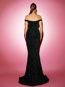 LOVE&LEMONADE Off-Shoulder Sparkly Green Dress - Green - View 2