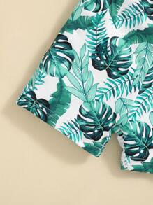 寶寶男孩植物圖案圓領側肩袖上衣、短褲、帽子和游泳衣4入組 - 彩色 - 查看 4