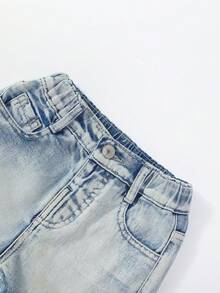 幼兒女孩街頭服飾重度水洗寬鬆舒適磨邊牛仔短褲 - 淺色水洗藍 - 查看 6