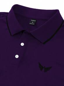 Manfinity Homme 男士紋路印花短袖polo衫,鈕扣半開衣領 - 紫色 - 查看 4