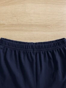 SHEIN 男童拼色字母印花上衣純色短褲休閒運動套裝 - 彩色 - 查看 5