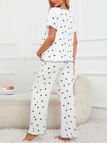 Moonlight&Mama Maternity Love Pattern Contrast Binding Pajama Set - White - View 2