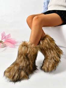 女士时尚保暖内衬户外雪地靴 - 棕色 - 查看 2