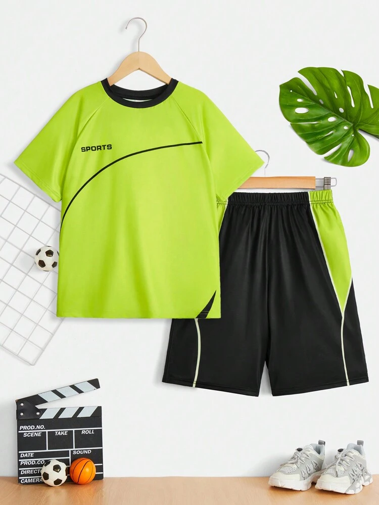 Tween Boys' Letter Printed Fit Sports T-Shirt Shorts Sportswear Two-Piece Set