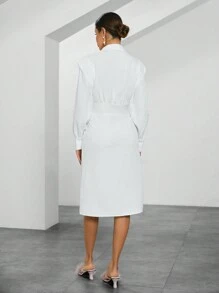 GENKIRA Của phụ nữ Màu thuần Đơn giản Tay áo dài Đầm - trắng - Xem 2