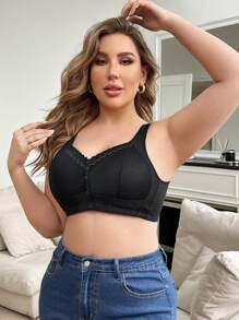 Women'S Plus Size Black Wide Strap Bra - Black - View 6
