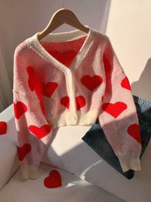 Comfortcana 女式心形图案开衫 - 白色 - 查看 1