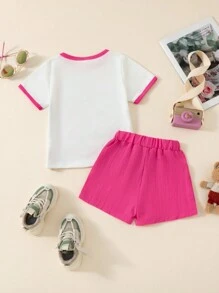 SHEIN Cute And Stylish Two-Piece Set With Little Bear Design For Young Girls - Pink - View 2