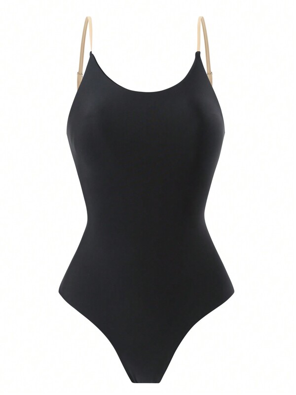 SHEIN Swim Traje de baño de una pieza con tirantes cruzados y espalda descubierta, para el verano
