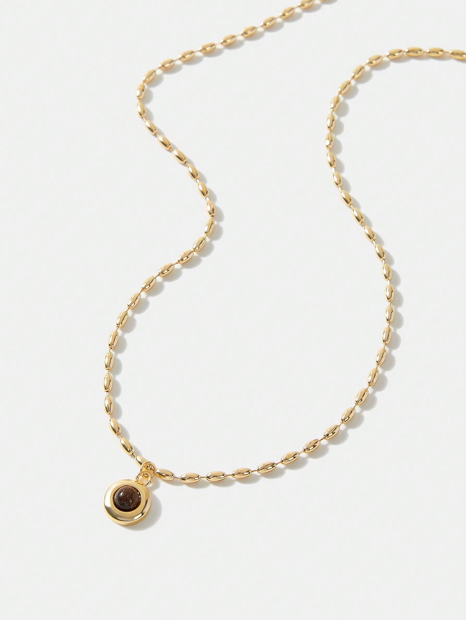 MOTF 18K GOLD PLATED RICE BEAD CHAIN TIGER EYE PENDANT NECKLACE
