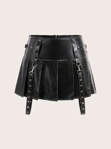 SHEIN ICON Khối màu Chân Váy xếp ly Với Chi tiết draped - Đen và trắng - Xem 1