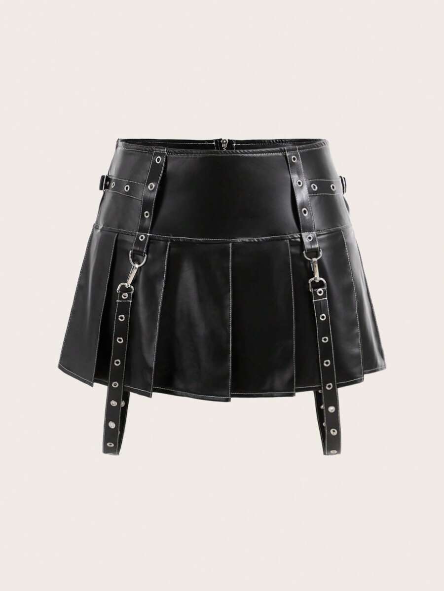 SHEIN ICON Khối màu Chân Váy xếp ly Với Chi tiết draped - Đen và trắng - Xem 1