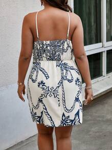 Breezaya 大码女式波西米亚风链条印花吊带连衣裙，适合夏季 - 杏色 - 查看 2