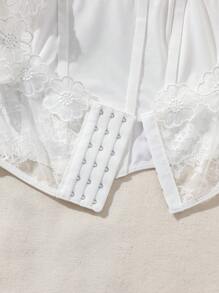 SHEIN Women's All-Season Lace Off Shoulder Basic Top For Layering - White - View 5