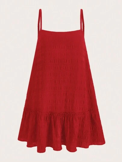 SHEIN EZwear Women's Solid Color Ruffle Hem Cami Dress