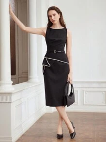 MOTF PREMIUM WOVEN WOMEN'S CONTRAST LACE HEM DRESS - Black - View 7