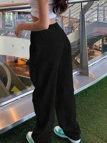 Flap Pocket Side Cargo Jeans - Black - View 2