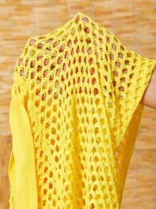 Slaydiva 1pc Knitted Vacation Cardigan With Holes Design - Yellow - View 6