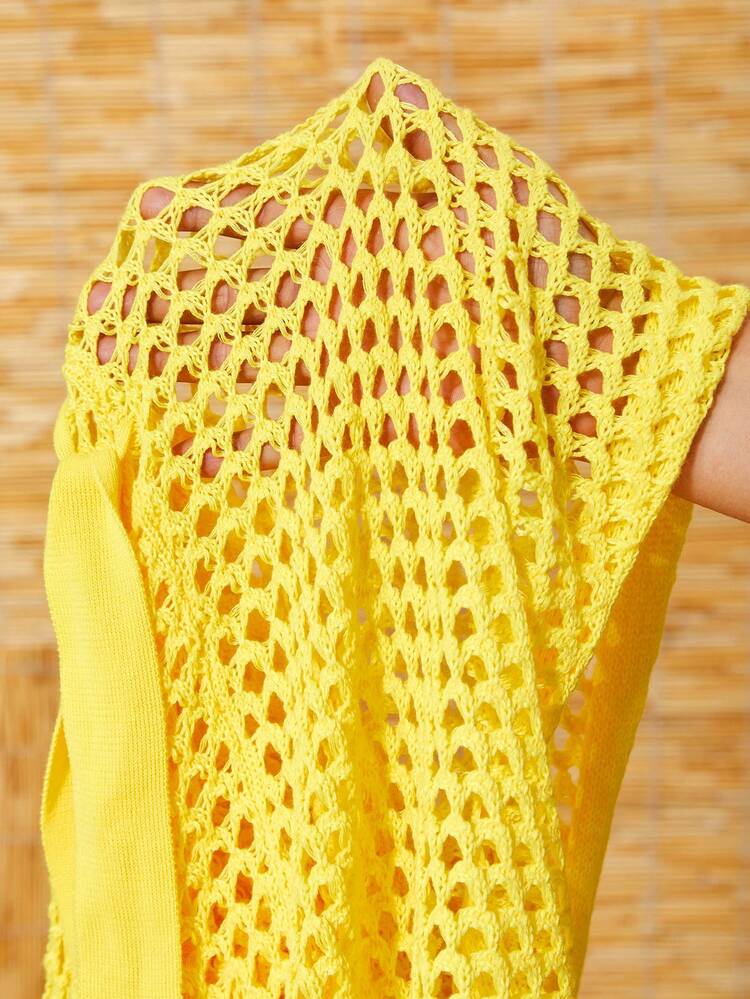 1pc Knitted Vacation Cardigan With Holes Design