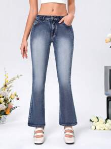 SHEIN MOD Women's Flared Jeans - Medium Wash - View 3