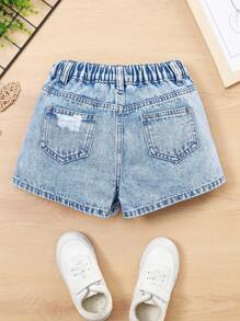 SHEIN Tween Girls Design assimétrico Lavagem pesada Desgastado Moda Anti-Flashing Denim Saia