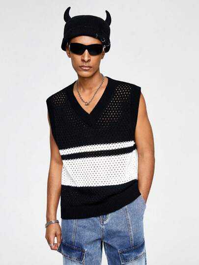 Street Life Pull Sans Manches En Tricot Pour Homme À Mailles Creuses