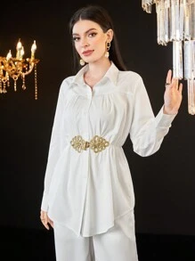Modelyn Women'S Embroidered Pleated Shirt - White - View 5