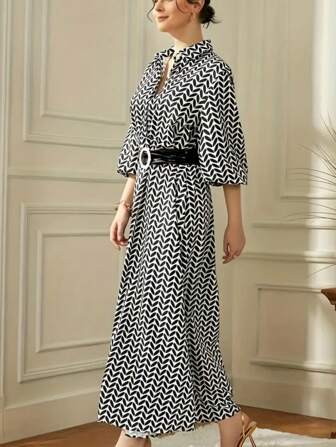 Women's Full Print Lantern Sleeve Dress