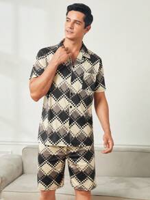 Men'S Diamond Print Homewear Set - Multicolor - View 5