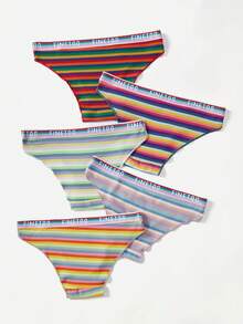 Women'S Striped And Letter Printed Weave Band Triangle Panties - Multicolor - View 2