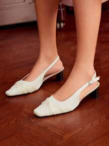 SheIn Belle 方頭蝴蝶結細節女時尚高跟單鞋