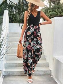 SHEIN Frenchy 女士無袖植物印花連體褲 - 彩色 - 查看 1