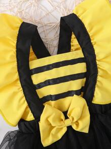 SHEIN Baby Girl Mesh Tutu Suspender Bodysuit With Bowknot, Spring/Summer Casual Party Clothes - Yellow - View 4